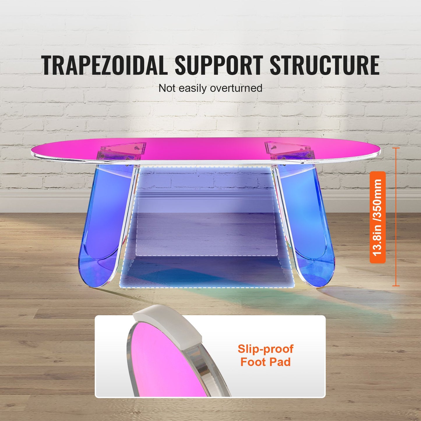Acrylic Coffee Table, Iridescent Acrylic End Table, 13.8 Inch High Colorful Acrylic Side Table, For Coffee, Drink, Food, Snack Used In Living Room, Courtyard, Terrace
