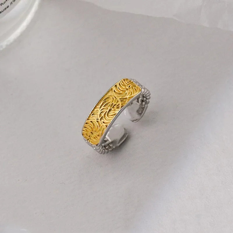 925 Silver Open Finger Ring Flower Leaf Design Green Golden Vintage Stackable For Women