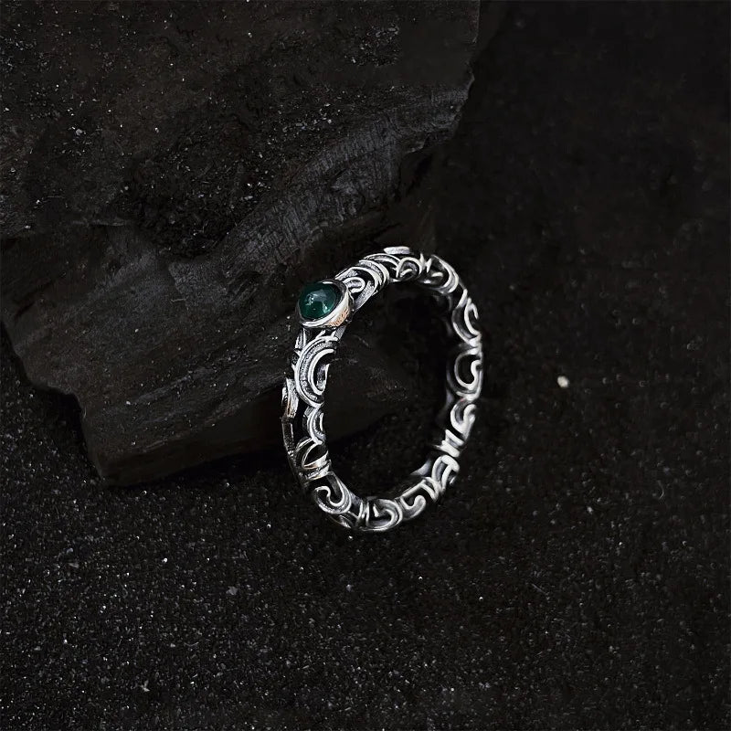 925 Silver Open Finger Ring Flower Leaf Design Green Golden Vintage Stackable For Women