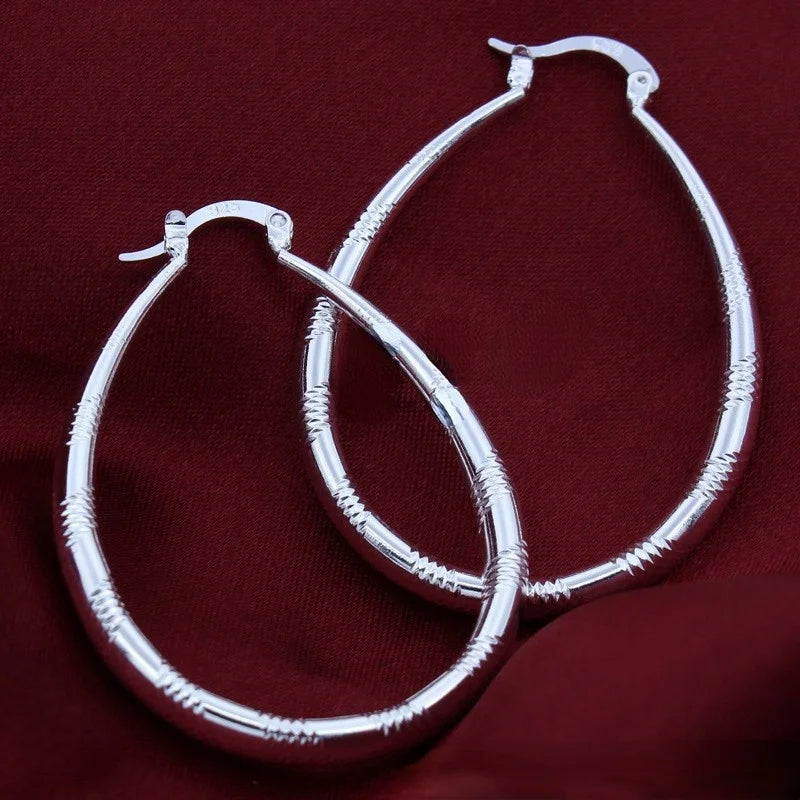 Charms 925 Silver 3CM Hoop Earrings For Women Fashion Party Wedding Jewelry Fine Christmas Gifts
