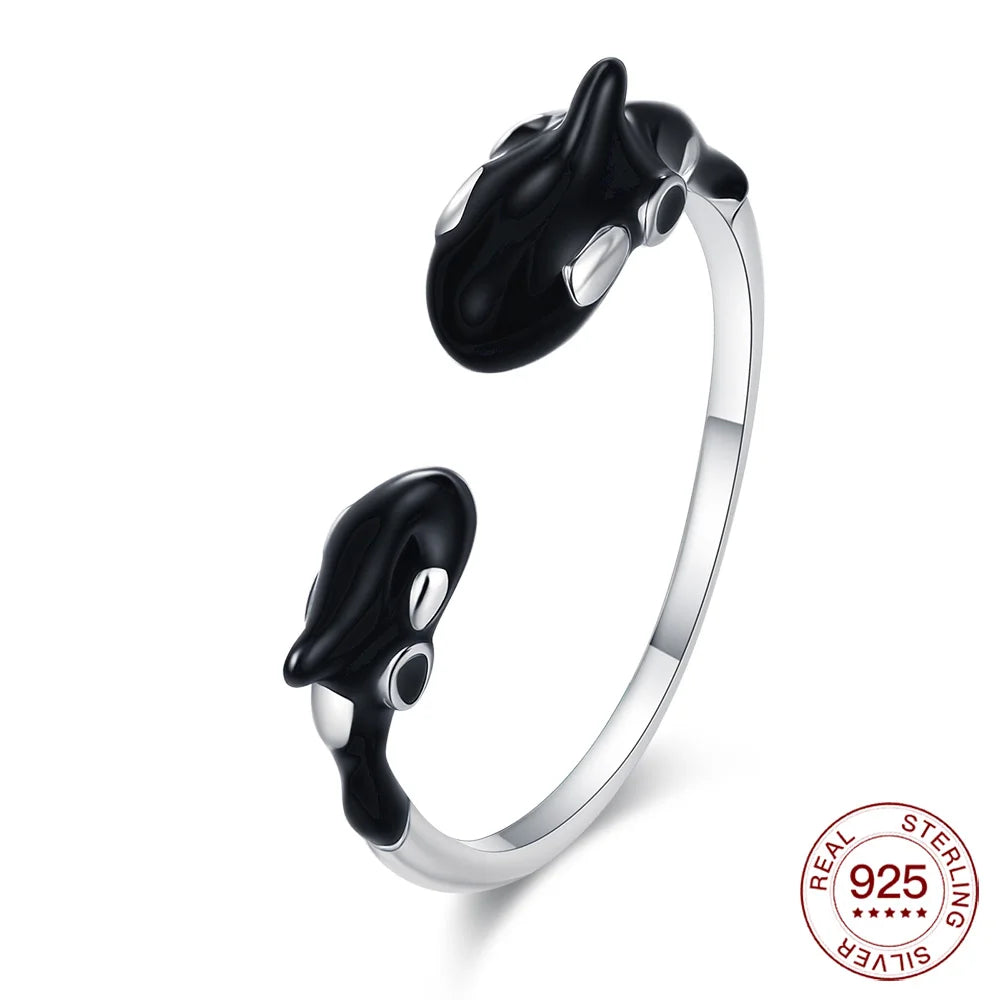 Adjustable Original S925 Sterling Silver Ring Fine Jewelry Fashion Romantic Gift Couple Cute Animal Ring