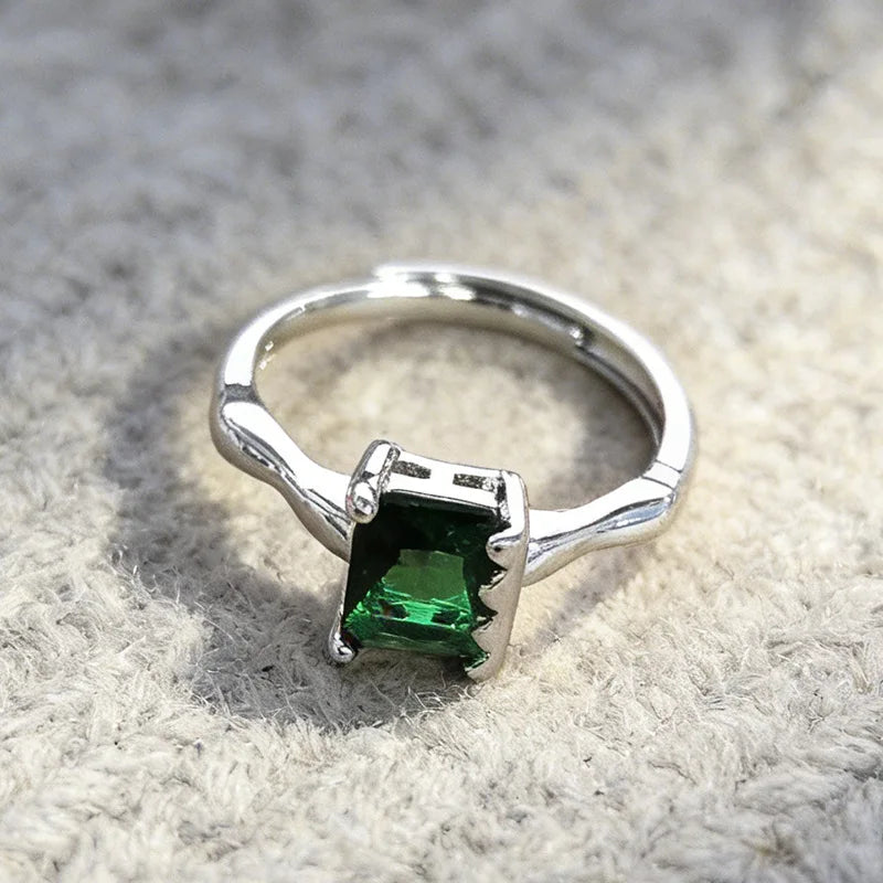 925 Silver Open Finger Ring Flower Leaf Design Green Golden Vintage Stackable For Women