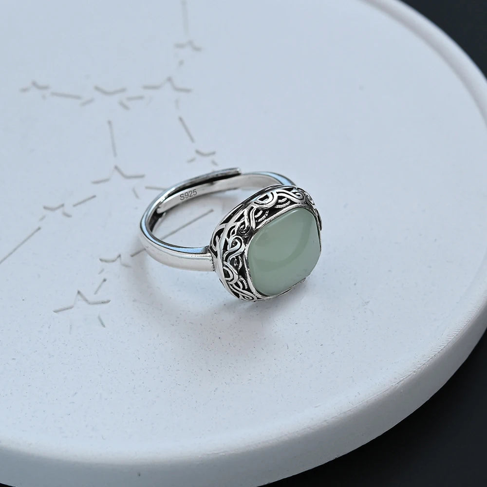 925 Silver Open Finger Ring Flower Leaf Design Green Golden Vintage Stackable For Women