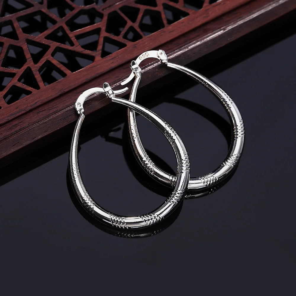 Charms 925 Silver 3CM Hoop Earrings For Women Fashion Party Wedding Jewelry Fine Christmas Gifts