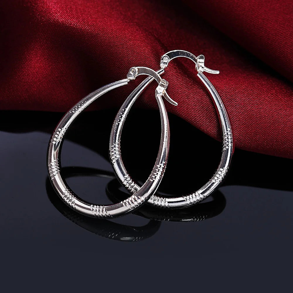 Charms 925 Silver 3CM Hoop Earrings For Women Fashion Party Wedding Jewelry Fine Christmas Gifts