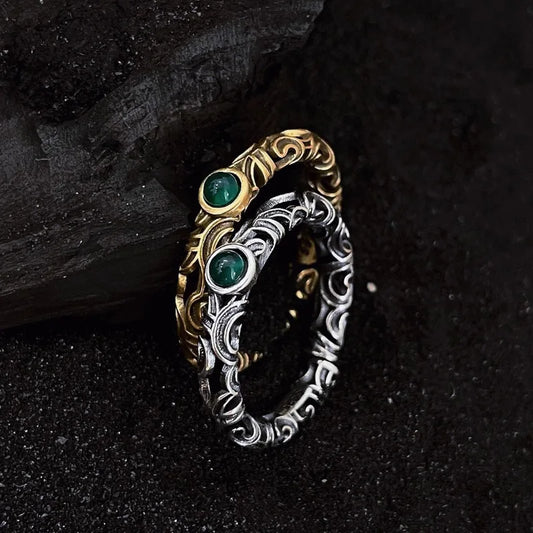 925 Silver Open Finger Ring Flower Leaf Design Green Golden Vintage Stackable For Women