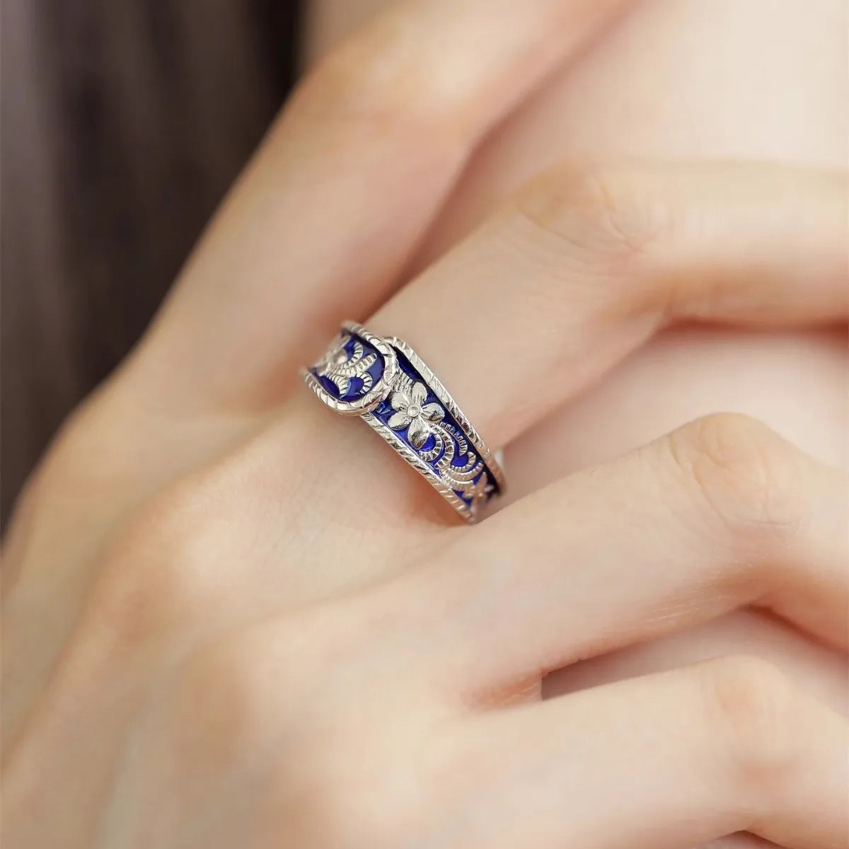 925 Silver Open Finger Ring Flower Leaf Design Green Golden Vintage Stackable For Women
