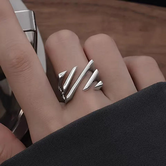 Striped-Square 925 Sterling Silver Ring for Women Irregular Shape