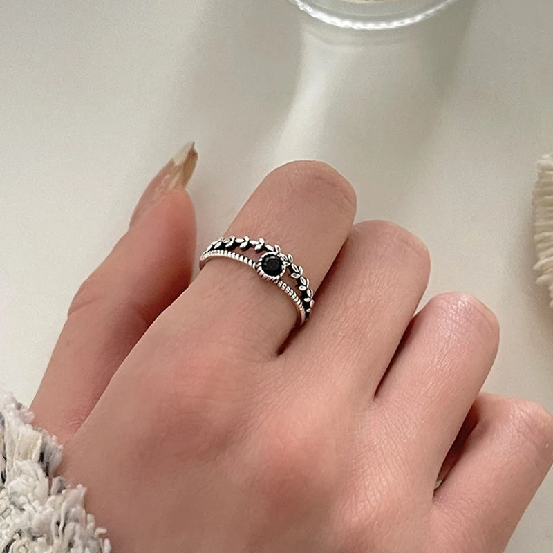 925 Silver Open Finger Ring Flower Leaf Design Green Golden Vintage Stackable For Women