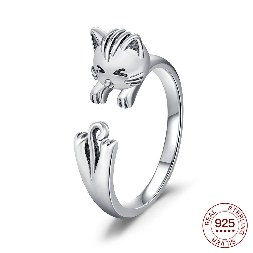 Adjustable Original S925 Sterling Silver Ring Fine Jewelry Fashion Romantic Gift Couple Cute Animal Ring