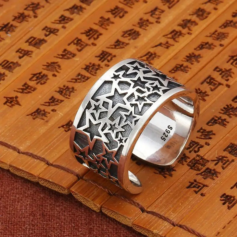 925 Silver Open Finger Ring Flower Leaf Design Green Golden Vintage Stackable For Women
