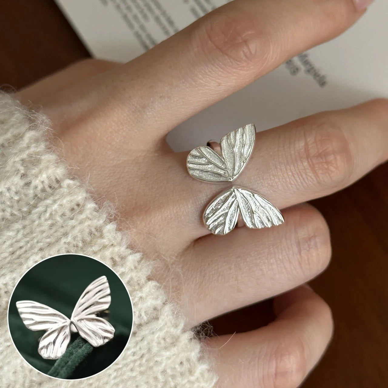 925 Silver Open Finger Ring Flower Leaf Design Green Golden Vintage Stackable For Women