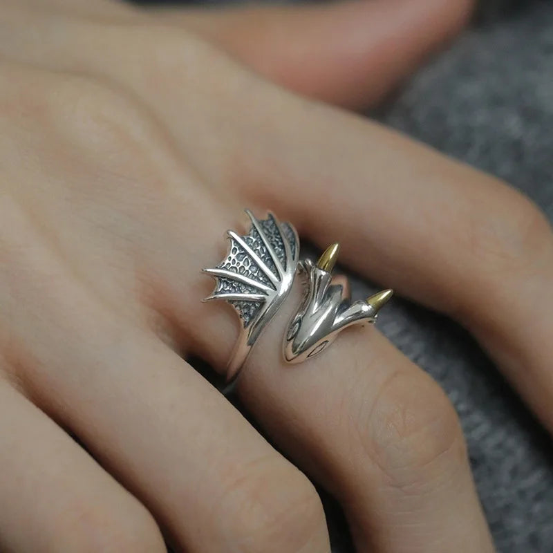 925 Silver Open Finger Ring Flower Leaf Design Green Golden Vintage Stackable For Women