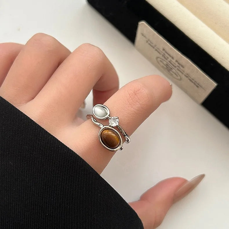 925 Silver Open Finger Ring Flower Leaf Design Green Golden Vintage Stackable For Women
