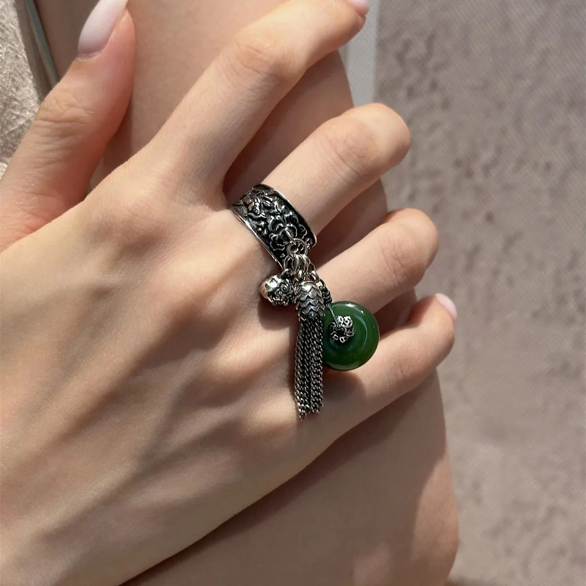 925 Silver Open Finger Ring Flower Leaf Design Green Golden Vintage Stackable For Women