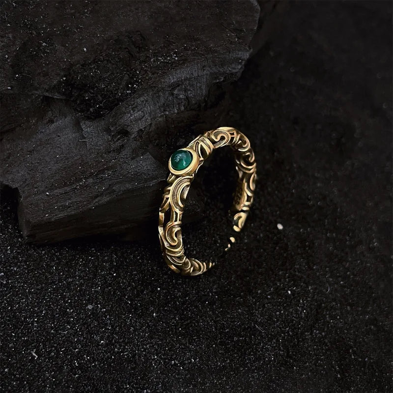 925 Silver Open Finger Ring Flower Leaf Design Green Golden Vintage Stackable For Women