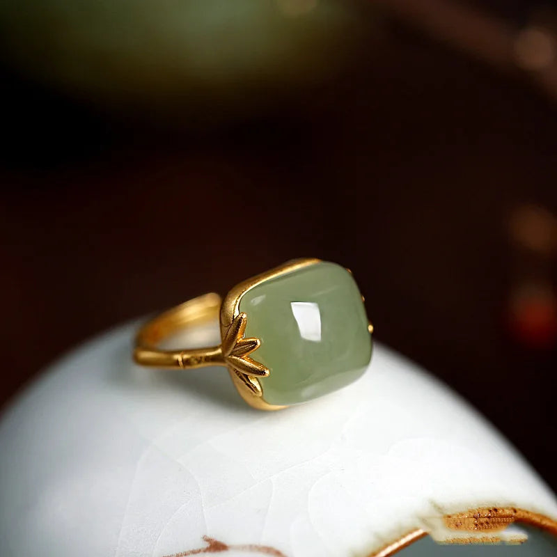 925 Silver Open Finger Ring Flower Leaf Design Green Golden Vintage Stackable For Women