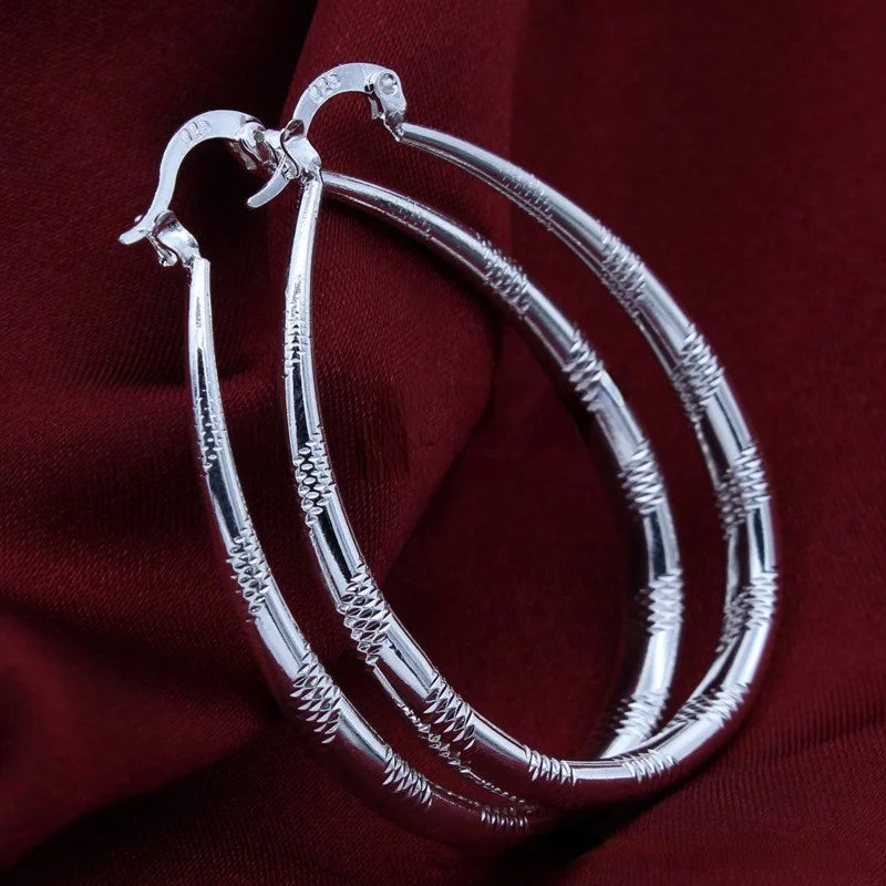 Charms 925 Silver 3CM Hoop Earrings For Women Fashion Party Wedding Jewelry Fine Christmas Gifts