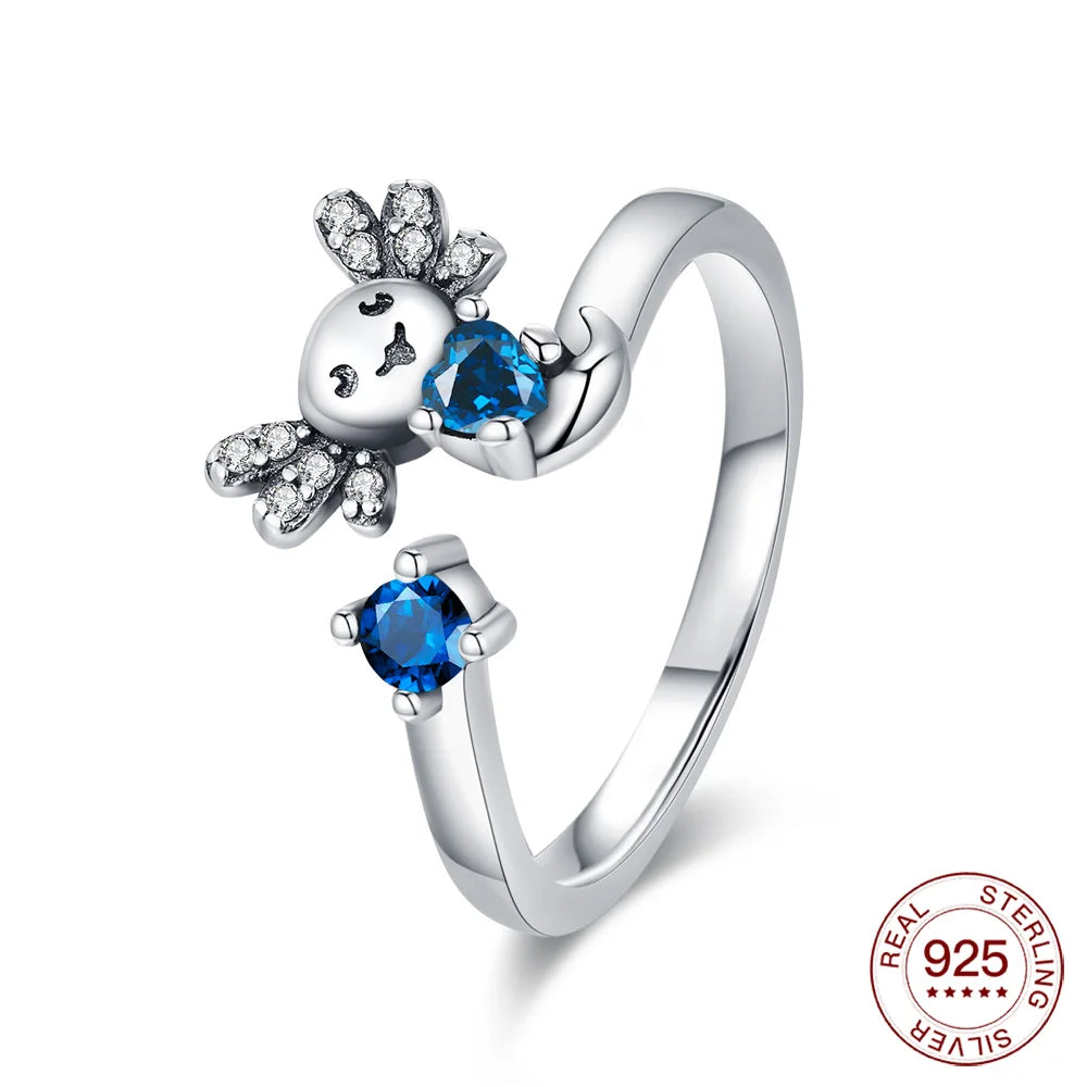 Adjustable Original S925 Sterling Silver Ring Fine Jewelry Fashion Romantic Gift Couple Cute Animal Ring