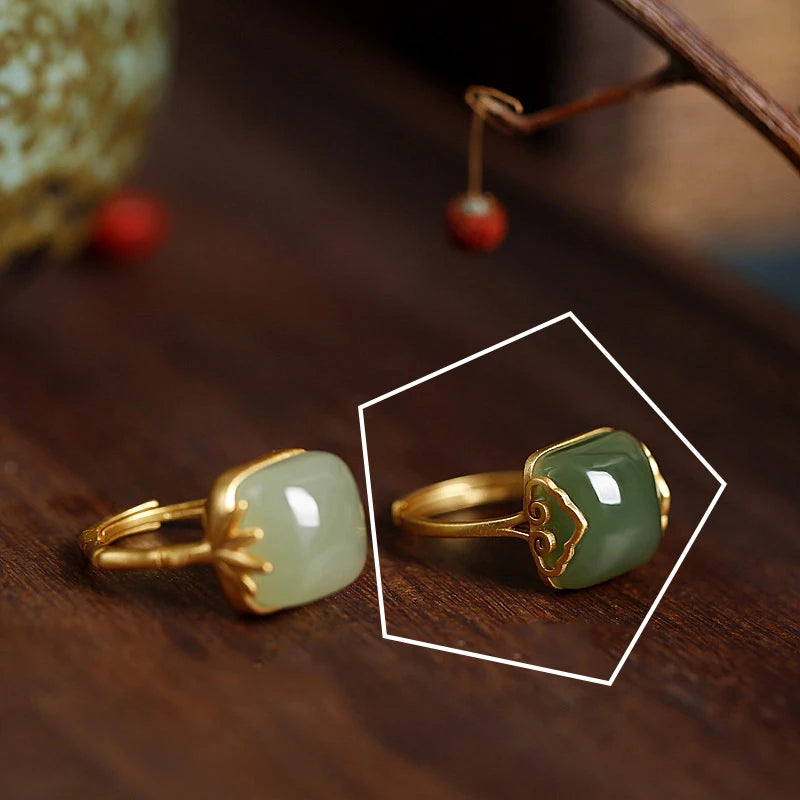 925 Silver Open Finger Ring Flower Leaf Design Green Golden Vintage Stackable For Women