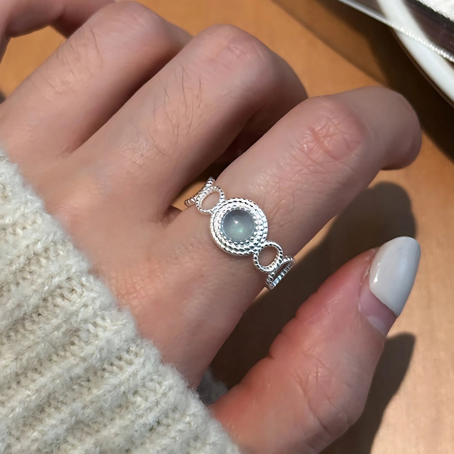 925 Silver Open Finger Ring Flower Leaf Design Green Golden Vintage Stackable For Women