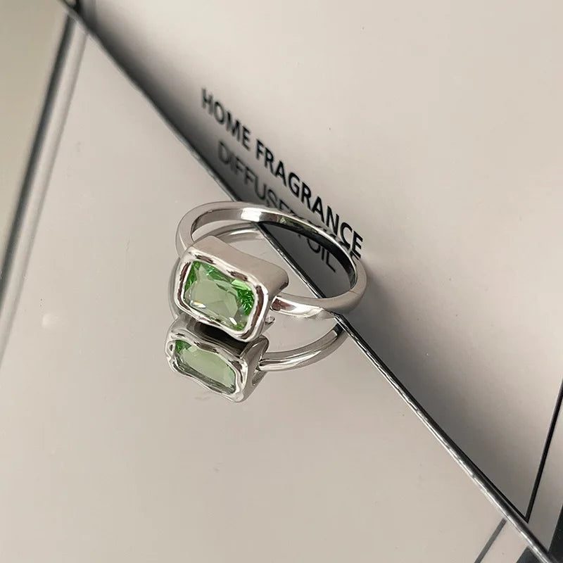 925 Silver Open Finger Ring Flower Leaf Design Green Golden Vintage Stackable For Women