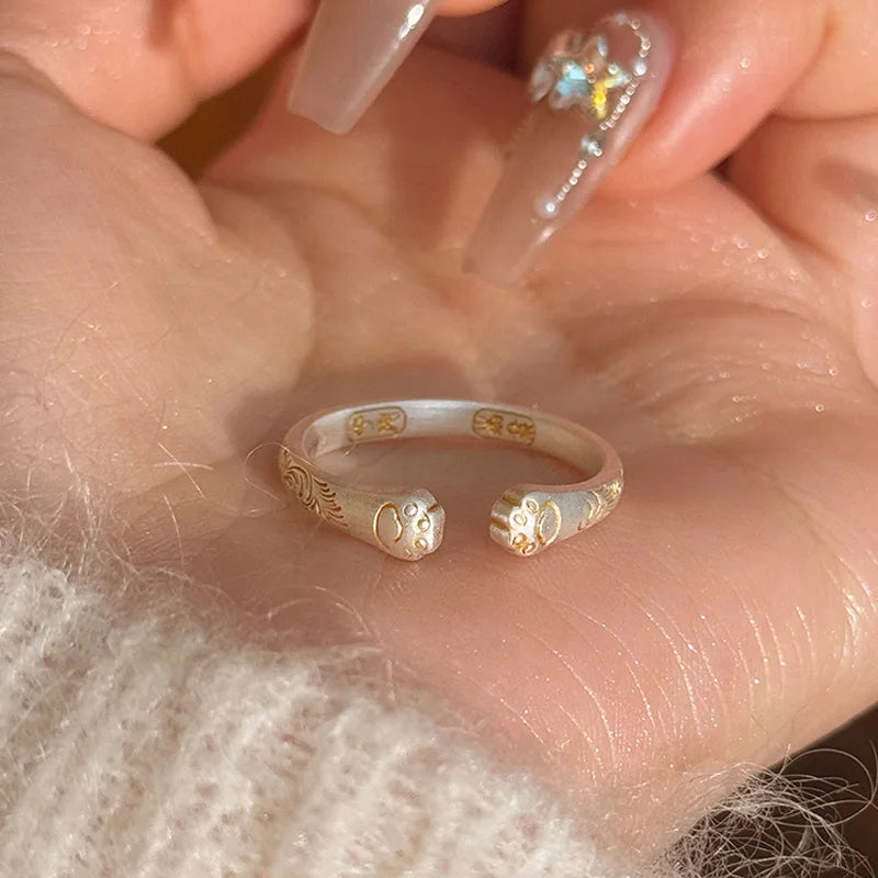 925 Silver Open Finger Ring Flower Leaf Design Green Golden Vintage Stackable For Women