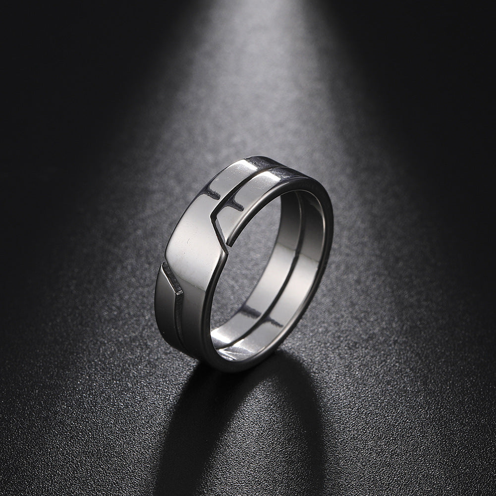 Electroplated Unisex Stainess Steel Ring Simple Geometry-Patterned "Titanium Steel"