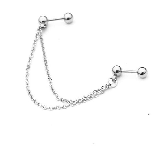 Unisex Stainless Steel Earrings Double-Layered Ear Bone Chain
