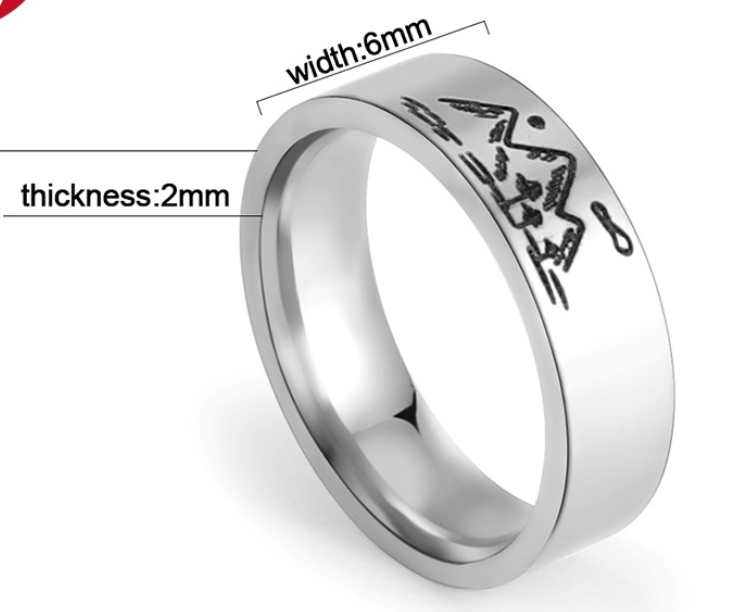 Engraved Electroplated "Titanium Steel" Unisex Ring Nature / Mountain South East Asian Style Carving